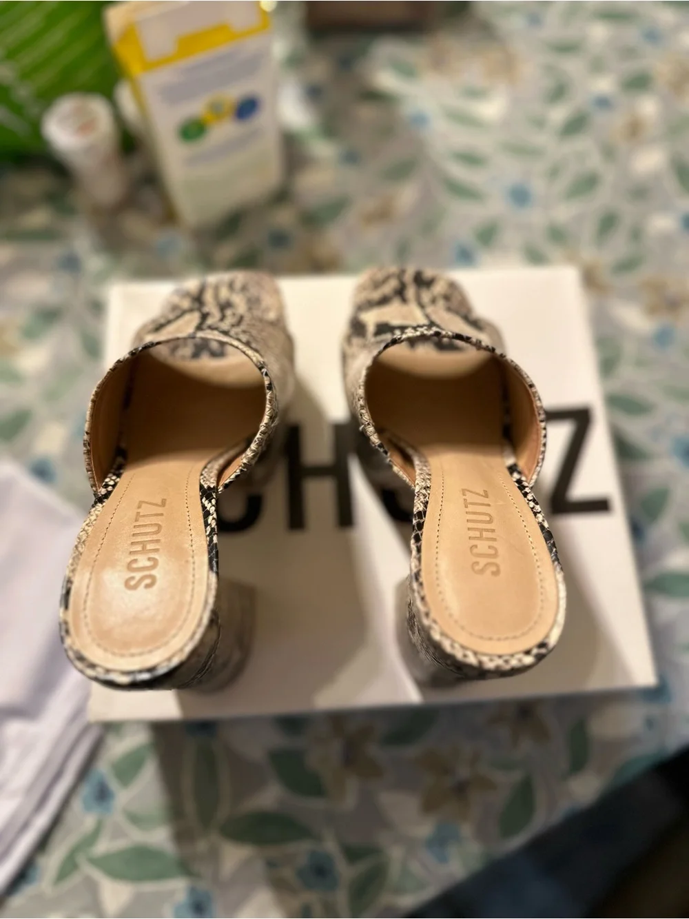 SCHUTZ Snake-Print Platform Slide Heels - Black/Cream